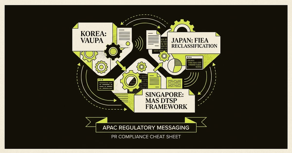 VAUPA, FSA FIEA, and MAS: APAC Regulatory Messaging for Web3 Founders